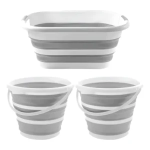 Kit 2 Balde 10l Retrátil E 1 Cesto 26l Retrátil De Silicone Cinza