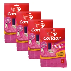 Kit 4 Panos De Chão Limpeza Geral Pisos Condor Microfibra Rosa