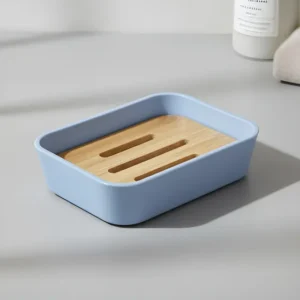 Saboneteira Banheiro Plástico E Bambu Porta Sabonete Cinza