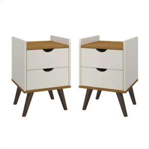 Mesa De Cabeceira Vintage Luxo Ótimo Acabamento Kit 2 Acabamento Ultravioleta Cor Off White/canela - Mega Moveis