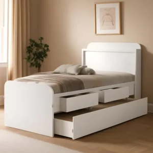 Cama De Solteiro Tamires Com Gaveta Auxiliar E Bau Quarto Cor Branco