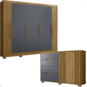 Guarda Roupa 8 Portas E Cômoda 4 Gavetas Casal