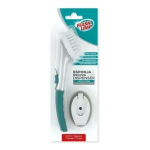 Kit 3 Esponja E Escova Dispenser Detergente 2 Em 1 Lavar Verde