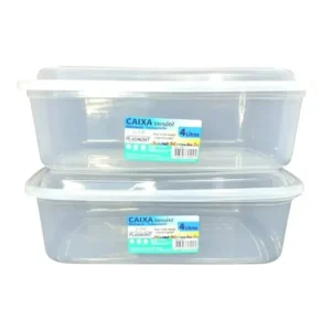 Kit 2 Potes De Geladeira E Microondas 4l Retangular C/ Tampa Cor Transparente
