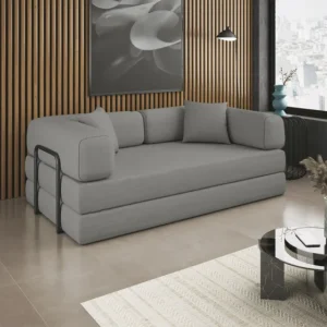 Sofá Cama Colchão Casal Compact Air Confortável Moderno Sala Cinza Claro Balaqui Decor