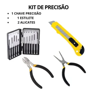 Kit Ferramentas Precisão Fertak Estilete Alicates 11 Chaves Amarelo Preto