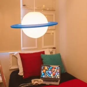 Luminária Pendente Decoração Menino Saturno Azul Bivolt