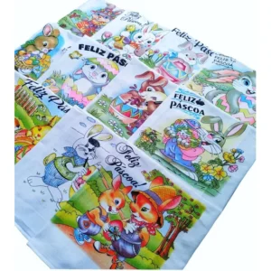 Pano De Prato Páscoa Estampado Tamanho Grande - 12 Un Branco