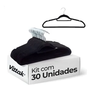 Vittak Kit 30 Cabides Veludo De Roupa Antideslizante Slim Adulto Cor Preto