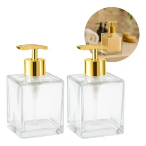 Kit 2 Porta Sabonete Vidro Cubo 250ml Válvula Cromada Luxo