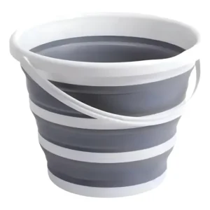 Balde Retrátil De Silicone Multiuso 10l Powermaid Dobrável Branco E Cinza