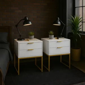 Kit 2 Mesas Cabeceira Mdf Branca 40cm 2 Gavetas Montada