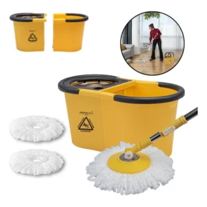 Mop Giratório Perfect Esfregão Top Cabo Inox Limpeza 3 Em 1 Amarelo