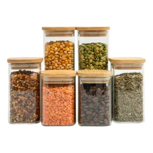 Kit 6 Potes De Vidro Tampa De Bambu Herméticos - Tüd Nude