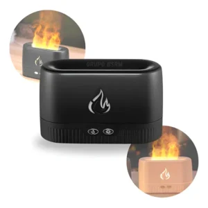 Aromatizador Umidificador Fogo Efeito De Chamas Led Com Usb Umidificador Difusor Preto