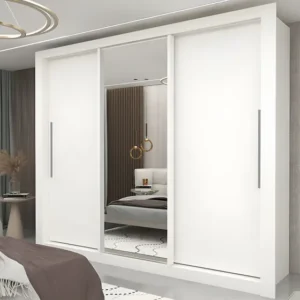 Guarda-roupa Casal Branco 3 Portas Corrediça Espelhada Milão MDF Yescasa