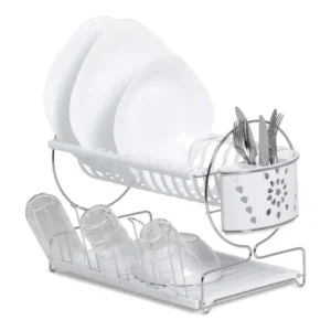 Escorredor / Secador Pratos E Talher Duplo C Porta Copos Bra Branco