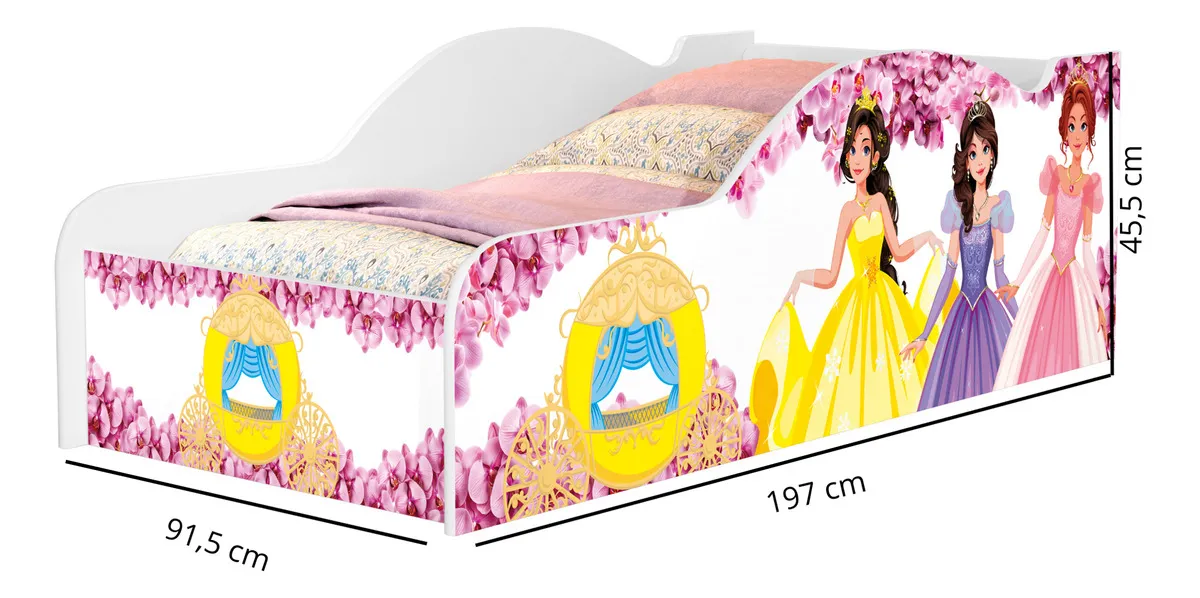 Cama Infantil Solteiro Montessori Carro Ceci Decor MDF Cor Princesas - Imagem 6