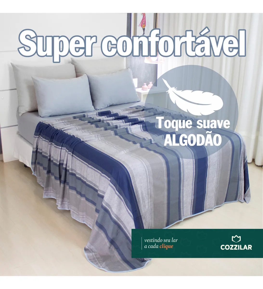 Lençol De Cobrir Casal 2,20x2,20 Malha 100% Algodão 140g Fio 24/1 Cardado Toque Macio Respirável Não Encolhe Não Dá Bolinha Viés Reforçado Cozzilar Modelo 9 - Imagem 7