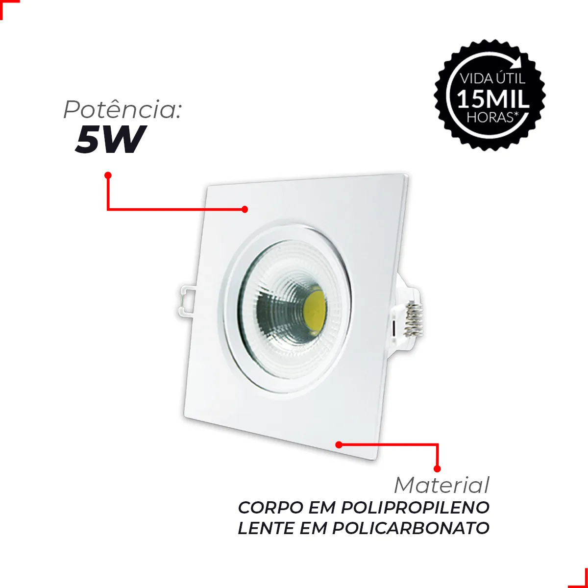 Kit 5 Spot Led Authentic Emb. Quadrado 5w 3000k Bf Avant Estrutura Branco (Bivolt) - Imagem 6