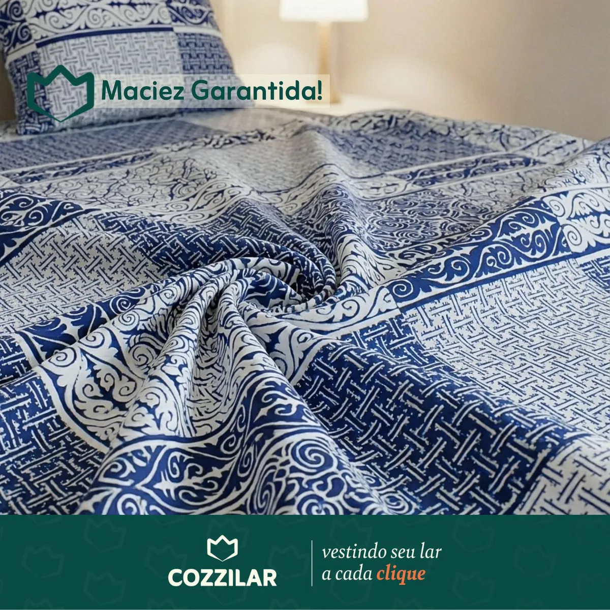 Jogo De Lençol Cama Queen Size 3 Peças Box Estampado Com Elástico Malha 100% Algodão Cozzilar Toque Macio Hotel Pousada Modelo 10 - Imagem 9