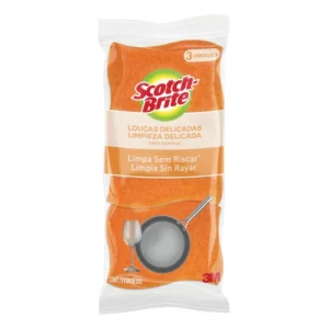 Esponja Scotch-brite Não Risca Limpeza Delicada De Fibra Sintética Laranja 3 U Pacote X 3