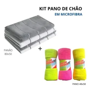 Kit 2 Panos De Chão Celeste Microfibra 80x50cm + 3 Panos 40x58cm