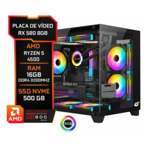 Pc Gamer Setup Ninja Kratos Iii, Radeon Rx 580 8gb, Amd Ryzen 5 4500, 16gb Ddr4, Ssd M.2 Nvme 500gb