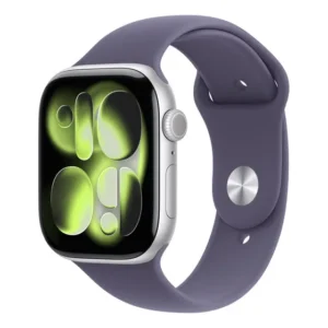 Apple Watch Series 11 GPS - Caixa prateada de alumínio – 46 mm - Pulseira esportiva roxo-névoa – P/M - Distribuidor Autorizado