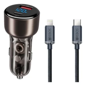 Carregador Veicular Usb + Tipo-c 48w Turbo + Cabo P/ Iphone Preto