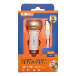 Carregador Veicular 45w - Inova - Usb + Tipo-c - Gl19-c Cabo Cor Dourado