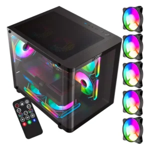 Gabinete Gamer Clanm Mid Tower Preto com 7 Fans RGB e Controladora
