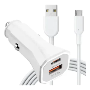 Carregador Celular Carro Usb + Tipo C 45w Com Cabo Micro-usb