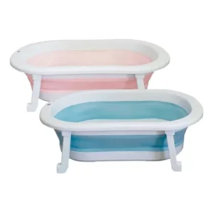 Banheira De Bebe Retrátil Dobrável Em Silicone Cor Azul