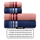 Jogo Toalhas De Algodão 4 Banho E Rosto Rosa E Azul Karsten - Imagem 6