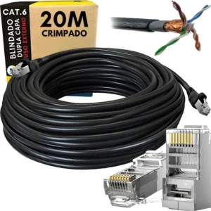 Cabo De Rede Cat6 Stp Blindado Dupla Capa Uso Externo 20 Mt