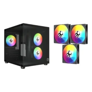 Gabinete Gamer Branco Aquário Com 3 Fans Rgb Bg-064 Pure Pro Preto
