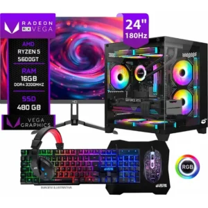 Pc Gamer Completo Setup Ninja Trigger Iii, Amd Ryzen 5 5600gt, 16gb Ddr4, Ssd 480gb, Monitor 24 180hz, Kit Periféricos