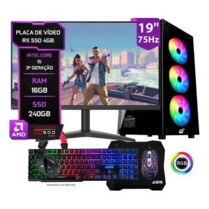 Pc Gamer Completo Setup Ninja Shadow III, RX 550 4GB, Intel Core I5, 16gb Ram, Ssd 240gb, Monitor 19", Kit Periféricos