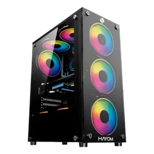 Gabinete Gamer Hayom Gb1729 Rgb 4 Fans Vidro Temperado Front Preto