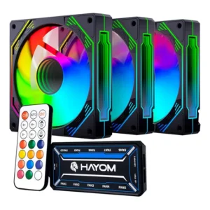 Kit 3 Coolers Rgb Hayom, 120mm, Controladora, Preto, Fc1308
