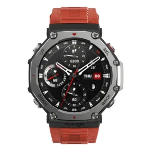 Smartwatch Amazfit T-rex 3 1.5 de aço inoxidável com malha vermelha de lava e prata