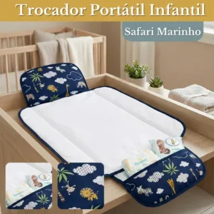 Trocador De Fralda Impermeável Dobrável Lindas Estampas Safári Marinho Azul-marinho