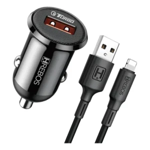 Carregador Veicular Turbo Usb 18w + Cabo Lightning 1m Hrebos