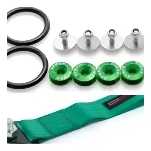 Kit Anilha Para-choque + Cinta Reboque Tow Strap Epman Verde Verde