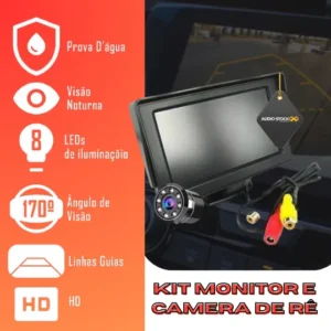 Monitor Para Carro 4 Pol+câmera De Ré Full Hd Kit Econômico Preto
