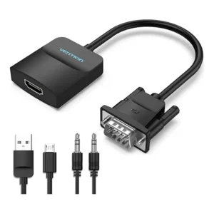 Adaptador Conversor Vga P/ Hdmi Saída Áudio P2 E Alimentação Preto