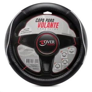 Capa De Volante Couro Sintético Preto Com Branco Universal Preto