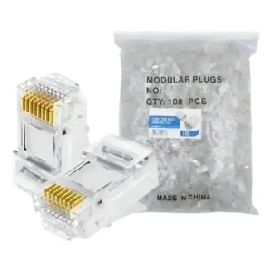 Kit com 100 Conector Rj45 Utp Cat5e Banho De Ouro Cabo De Rede.