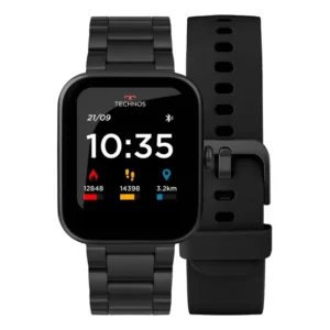 Smartwatch Technos Tmaxao/8p, Preta, Pulseira Aço Inox Preto